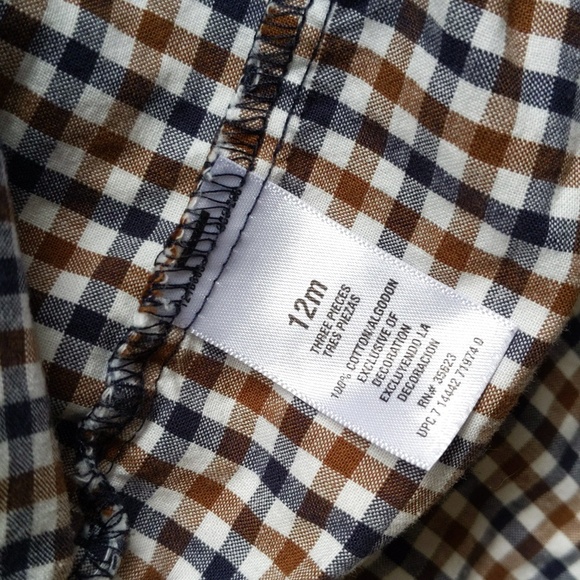 carter's cotton gingham collared button down shirt 12 months baby boy - Picture 2 of 4
